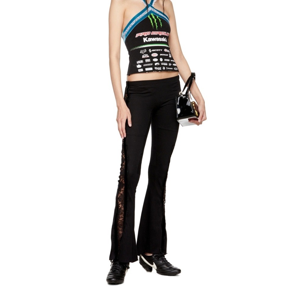Mimi Wade Black Lace Flare Leggings Whimsigoth Gothic Coquette Bell Bottoms